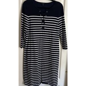 Talbots Stripe Nautical Knee Length Sheath Dress Blue Medium